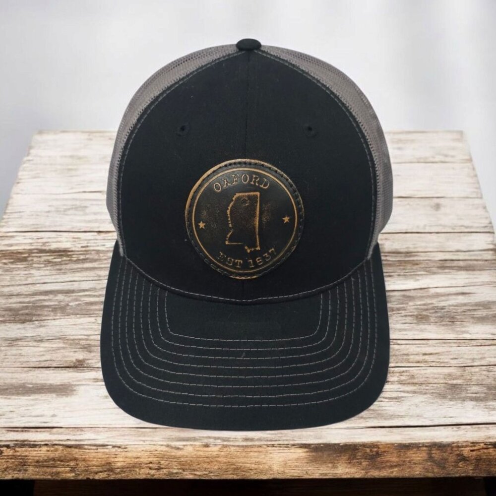 Richardson Oxford Round Patch Mesh Snapback Cap Trucker Baseball Hat Black Gray